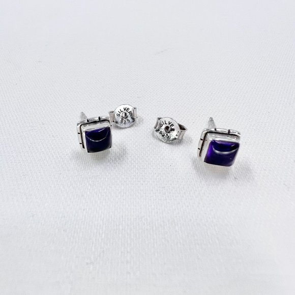 Square Amethyst Sterling Silver Post earrings - Picture 5 of 7